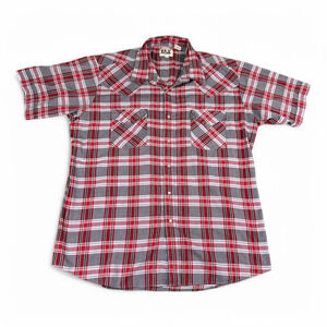 Vintage Ely Cattleman Western Shirt Adult EXTRA LARGE Red Plaid Pearl Snap 90s